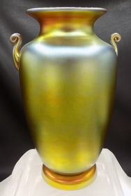 Elegant large antique Steuben iridescent art glass vase