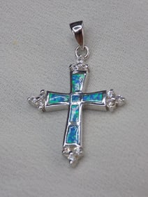 Beautiful Australian opal inlaid sterling silver cross