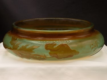 Antique signed Galle fire polished cameo art glass bowl