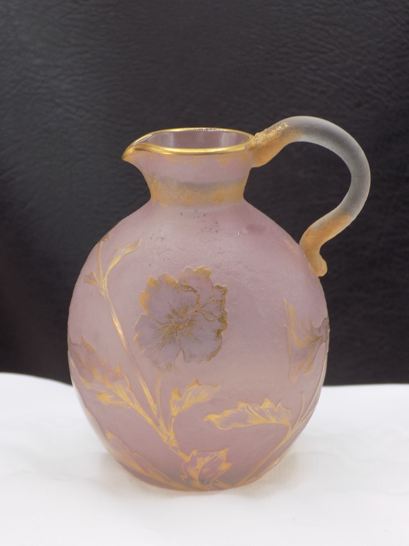 Pretty antique signed Daum Nancy cameo art glass pitcher. (1 of 9)