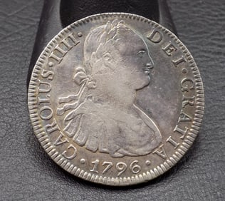 1796 high grade eight Reales silver coin