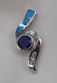 Beautiful sapphire and Australian opal sterling silver pendant