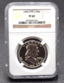 1956 Proof 69 graded NGC Type 2 silver half dollar