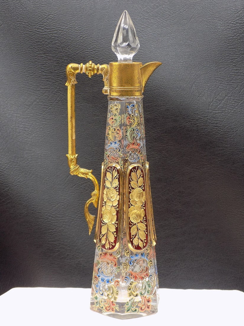 Spectacular antique decorated Moser art glass cruet (1 of 9)