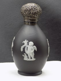 Splendid antique Black Basalt Wedgewood Jasperware perfume bottle