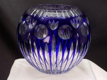 Extremely nice cut glass blue to clear bowl