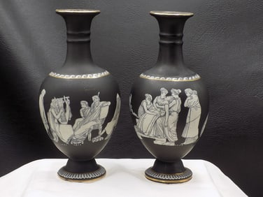 Beautiful pair of Old Greek Prattware vases,