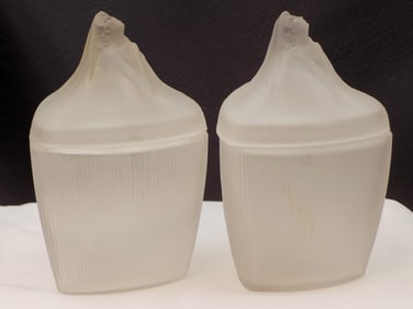 Unusual pair of antique R. Lalique art glass covered jars