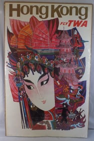 Large vintage artist signed Hong Kong TWA lithograph poster