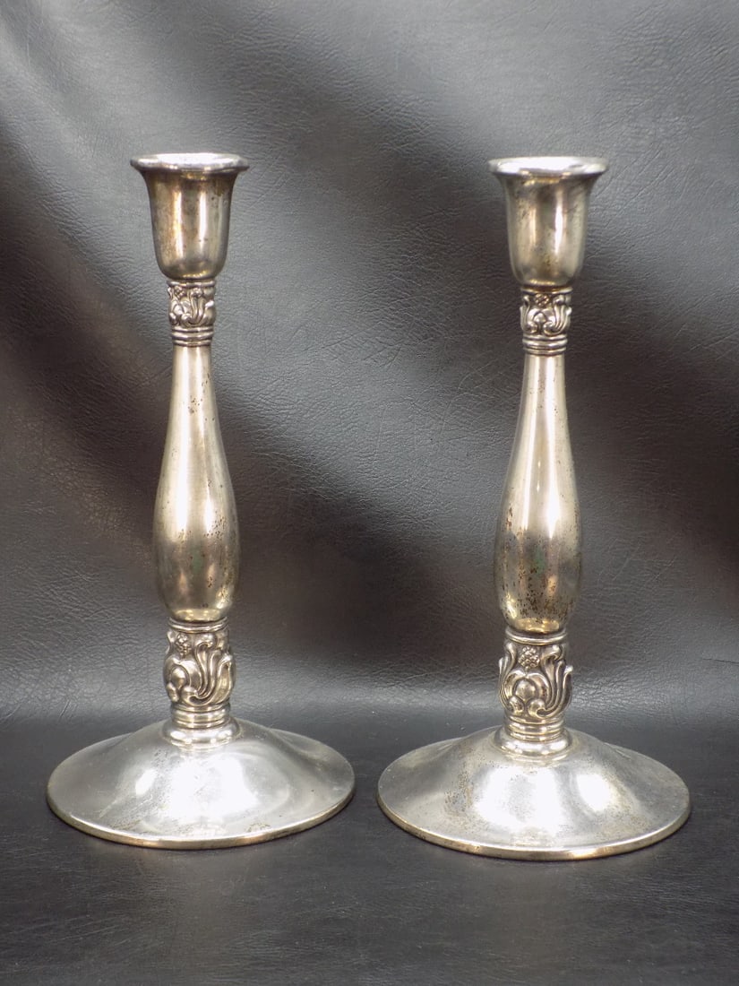 Lovely pair of antique Royal Danish sterling silver candlesticks (1 of 7)