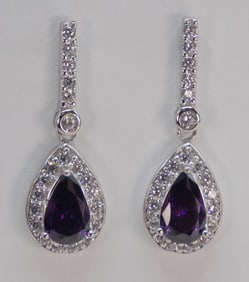 Beautiful pair of 2 cwt amethyst sterling silver earrings