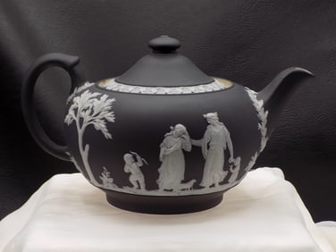 Great antique Black Basalt Wedgewood Jasperware tea pitcher