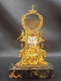 Fabulous antique figural bronze and porcelain pocket watch holder