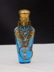 Beautiful antique enamel decorated art glass perfume bottle