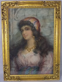 Beautiful vintage watercolor signed E.W. Miller 1902 of gypsy