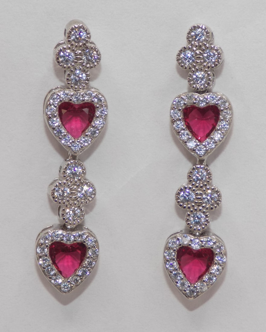 Beautiful pair of ruby and white topaz sterling silver earrings (1 of 5)