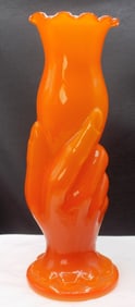 Very nice vintage cased art glass hand holding vase