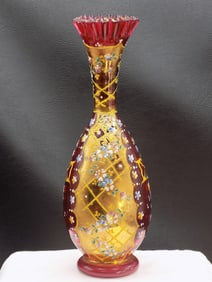 Vintage nicely decorated enamel Moser art glass vase