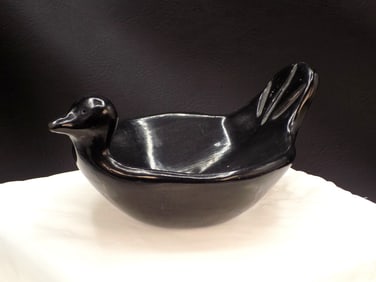 Vintage Santa Clara Pueblo pottery bird bowl.