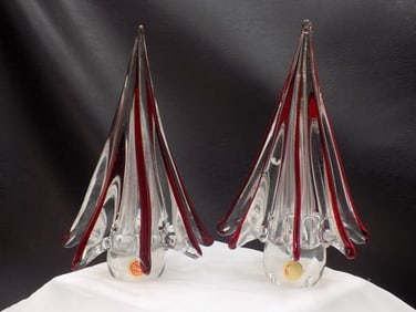 Two vintage Murano art glass Christmas trees