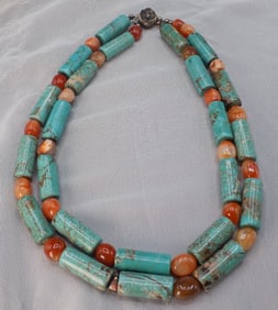 Beautiful multi stone double strand necklace.