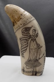 Exceptional contemporary scrimshaw faux tusk with Lady Liberty and Whaler Eagle