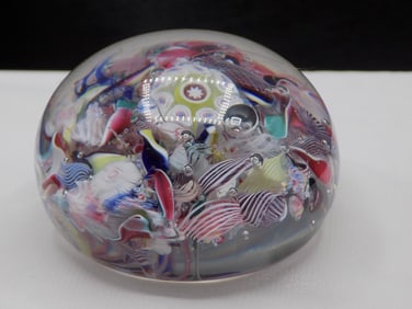 Fabulous vintage millefiori and ribbon glass art glass paperweight