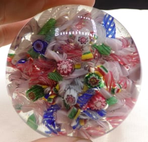 Fabulous vintage millefiori and ribbon glass art glass paperweight