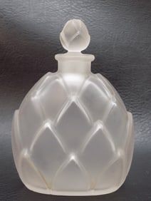 Vintage signed R Lalique art glass artichoke perfume bottler.
