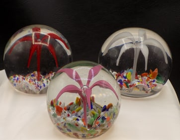 Three beautiful vintage art glass paperweights