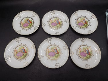 Vintage Classical Scene decorated coaster with holder.