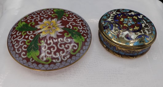 Two elaborate decorated vintage Oriental cloisonne jewelry boxes