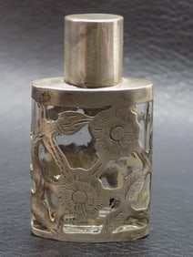 Antique sterling overlay art glass perfume bottle