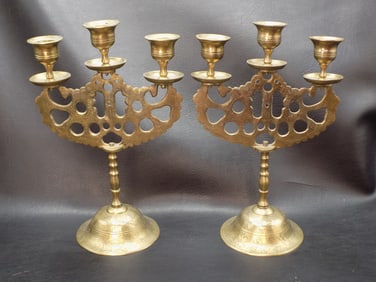 Pair of vintage decorated brass candlesticks