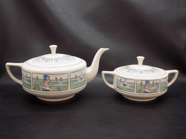 Charming antique Pickard creamer and sugar bowl