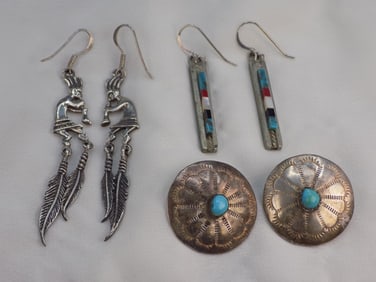 Three pair of vintage Native American Indian earrings