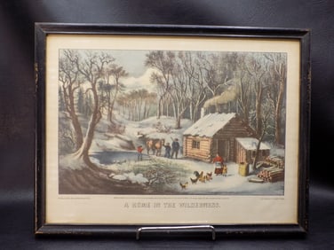 Three vintage Currier and Ives prints in frames