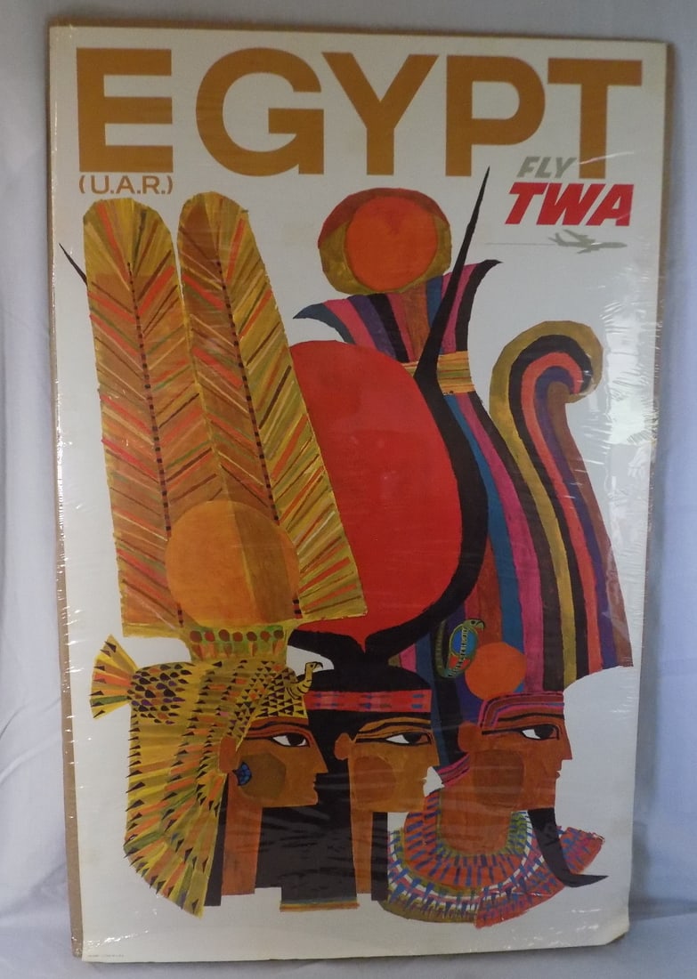 Large vintage artist signed EGYPT TWA lithograph poster (1 of 7)