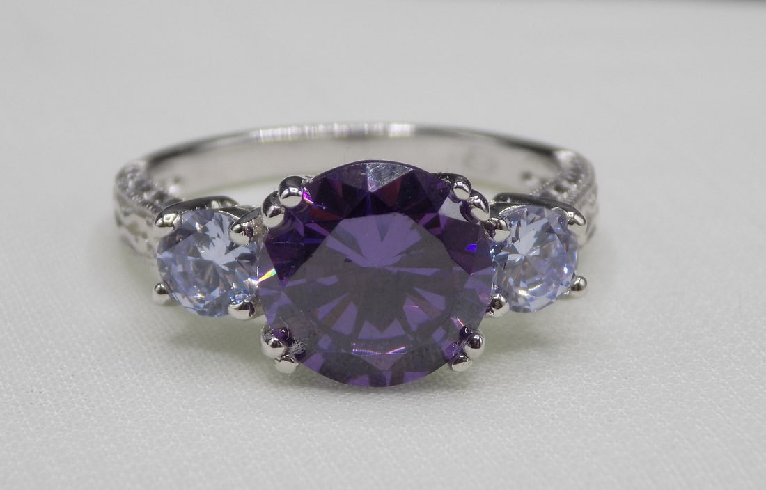 3CT Amethyst & Topaz 925 Solid Sterling Silver Ring (1 of 7)