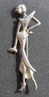 Vintage Art Deco roaring twenties sterling pin: Vintage Art Deco roaring twenties sterling pin. Marked as shown in photo. Great quality and detail. 2 ¾ inches. 11 grams