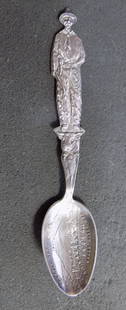 Vintage sterling silver spoon with cowboy: Vintage sterling silver spoon with cowboy. Green River, Wyoming. Marked as shown in photo. Great quality and detail. 5 ½ inches. 23 grams