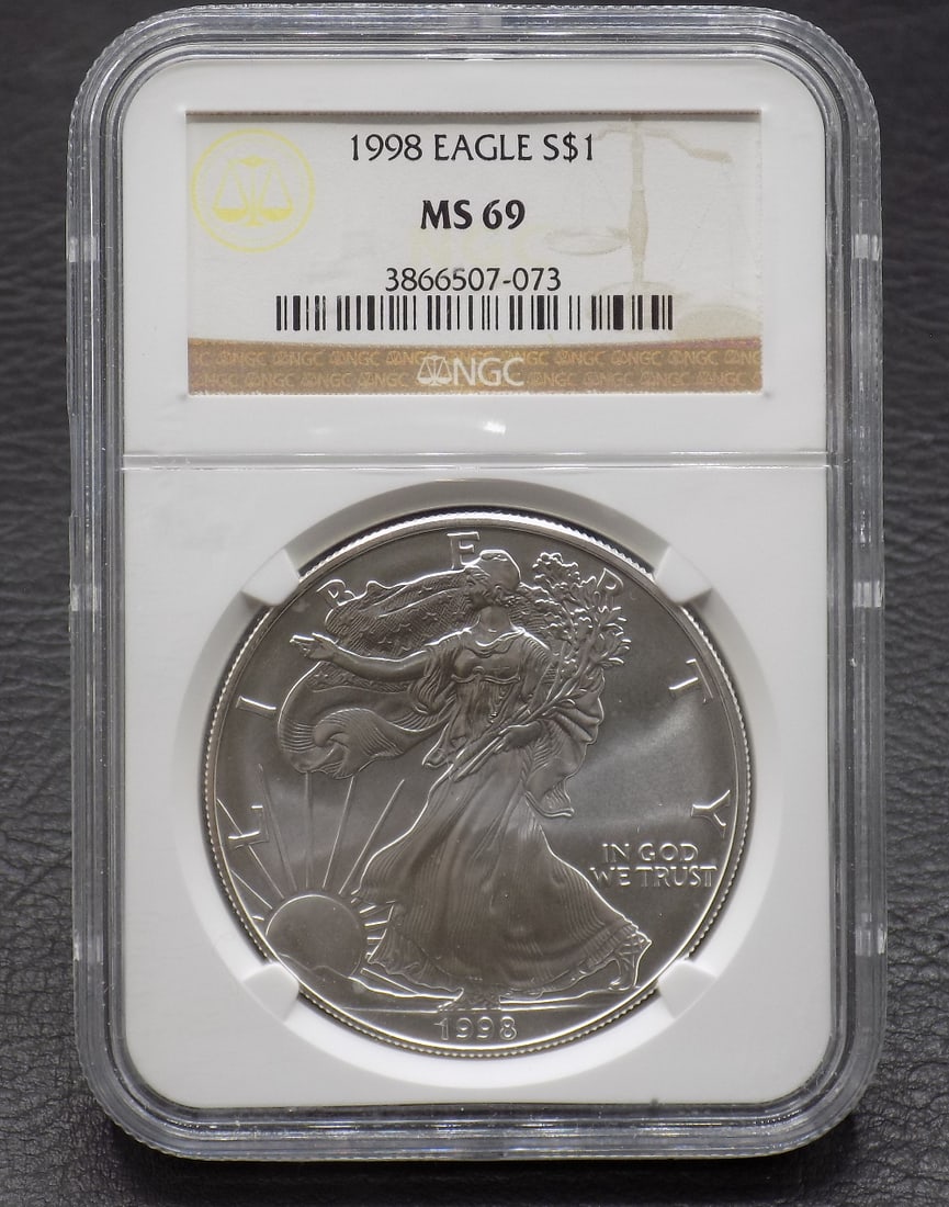 Uncirculated 1998 graded NGC MS69 silver Eagle dollar (1 of 4)