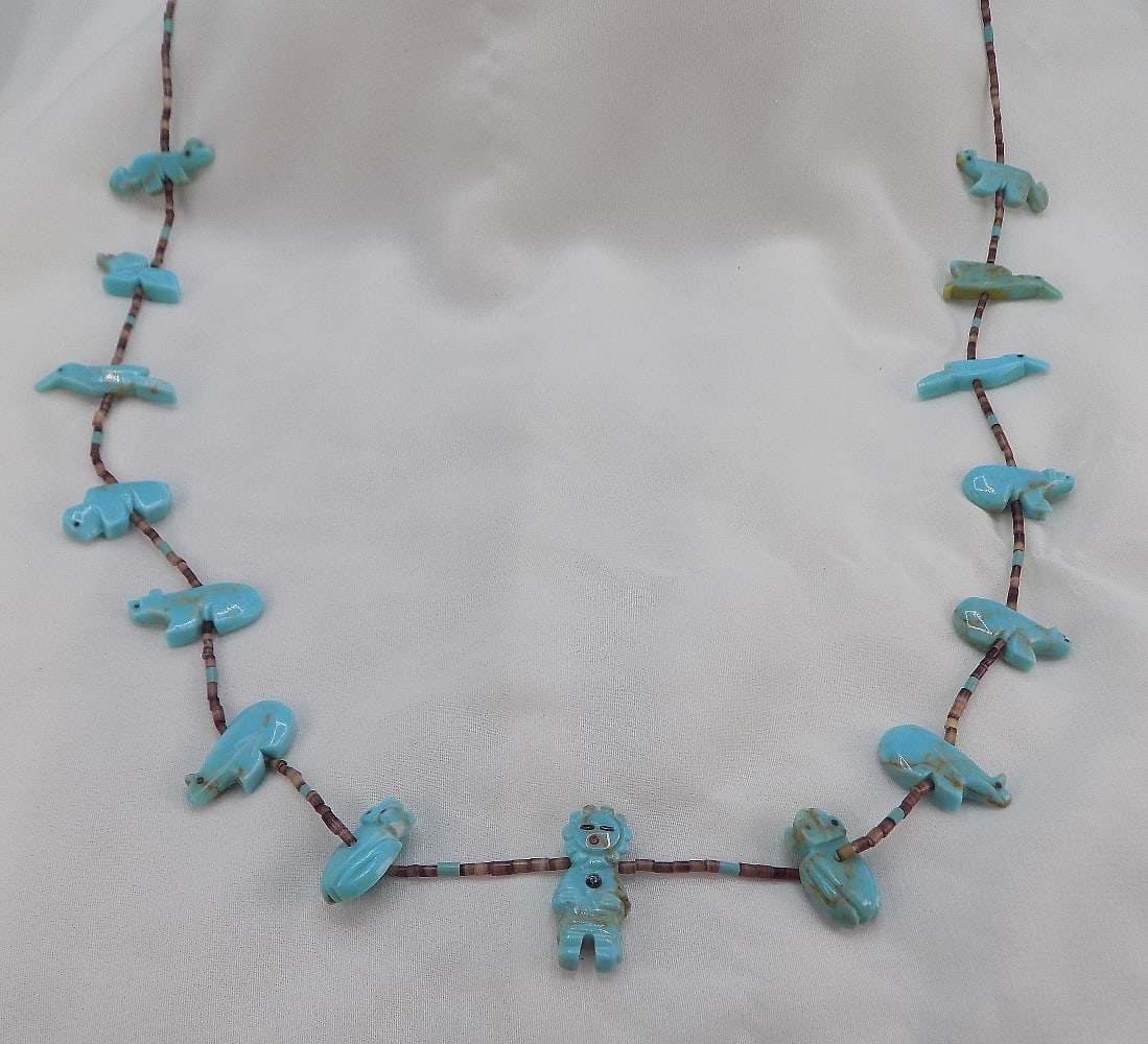 Vintage Native American Indian turquoise fetish necklace (1 of 7)
