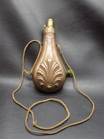 Neat antique brass black powder flask