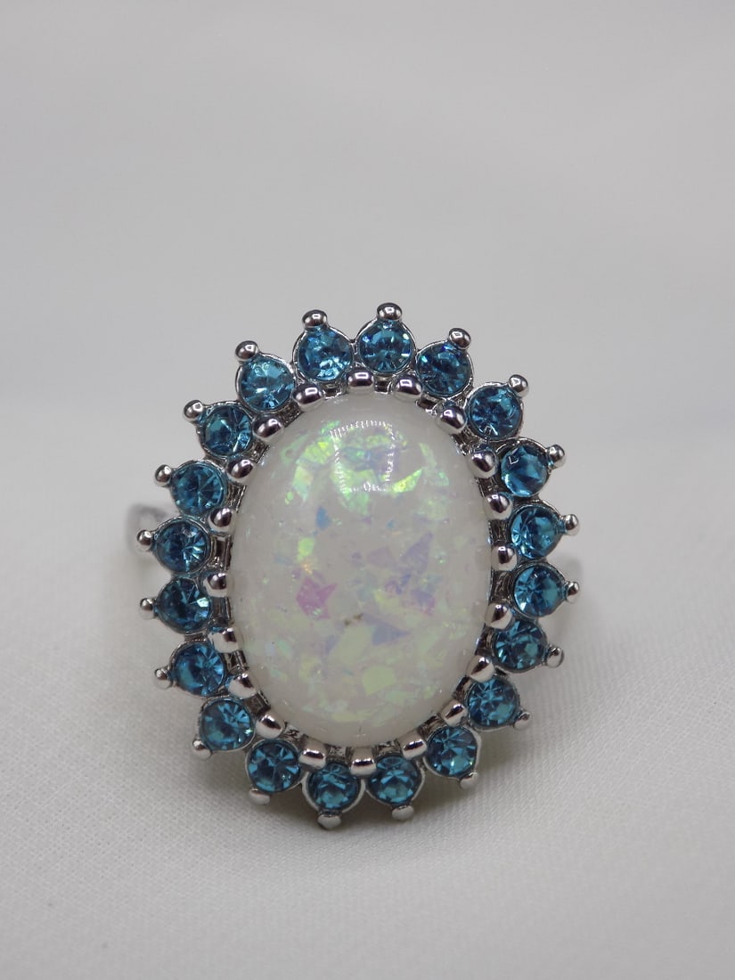 Beautiful fire opal and blue topaz sterling silver ring. Size 7 (1 of 6)