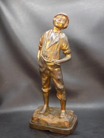 Very nice antique cast metal statue of boy