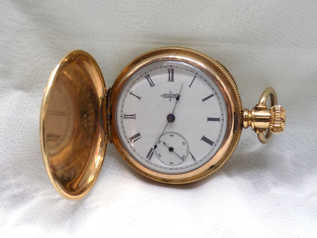 High grade fancy antique 14 k gold Elgin hunting case pocket watch (1 of 7)