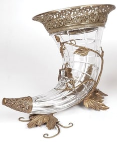 fabulous antique bronze mounted cut crystal cornucopia vase.