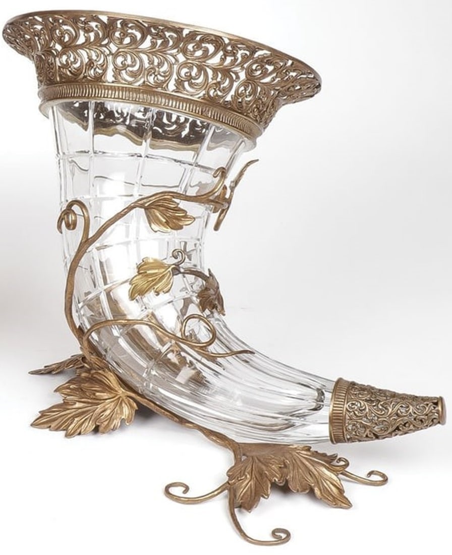 Fabulous antique bronze mounted cut crystal cornucopia vase (1 of 11)