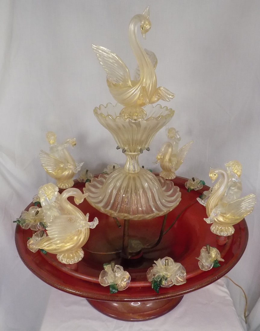 Spectacular rare midcentury Venetian Murano art glass water fountain with cupids and swans (1 of 14)